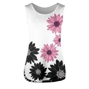 Pink & Black Floral Curved Hem Tank